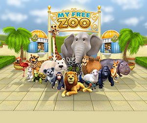 Viele Zootiere vor einem Zoo-Eingang